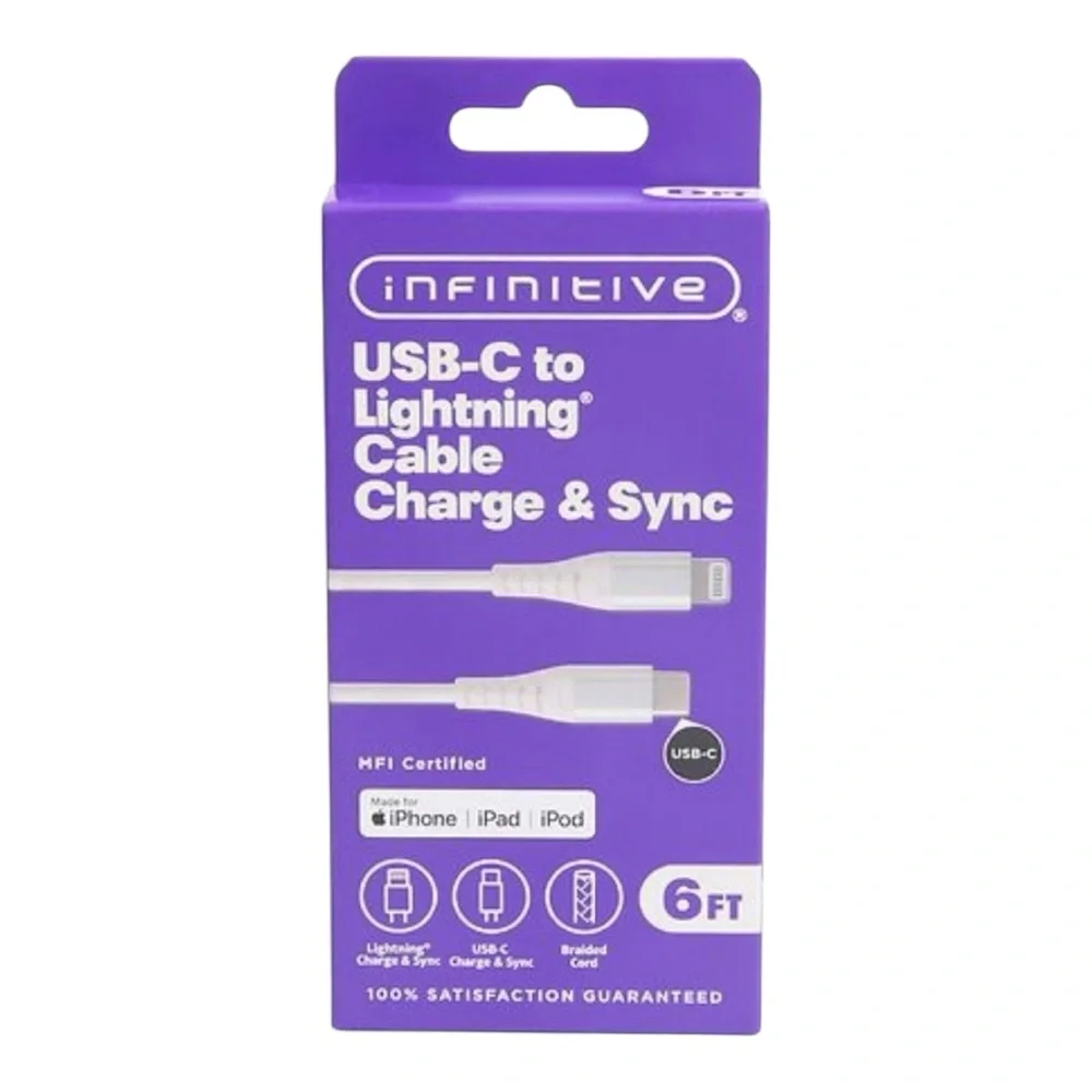 White USB-C to Lightning Cable 6FT